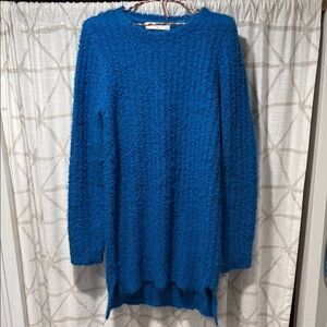 Giordano Bright Blue Fuzzy Knit Pullover long Sweater L